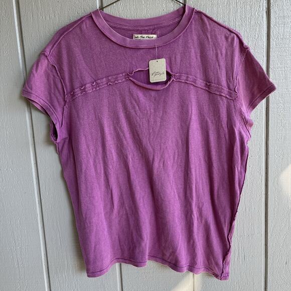 Free People NWT Cut It Out Tee Orchid Rain Pink Purple Cotton Size XS Oversized - Picture 1 of 10
